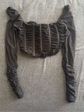 Black Ruched Long Sleeve Corset Crop Top
